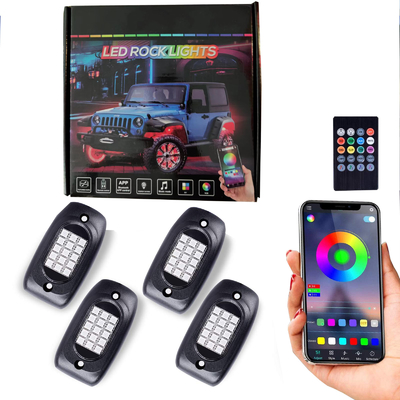 أضواء روك RGB ثابتة 12 فولت تيار مستمر مع جهاز تحكم عن بعد 8 قطع نيون تحت الوهج