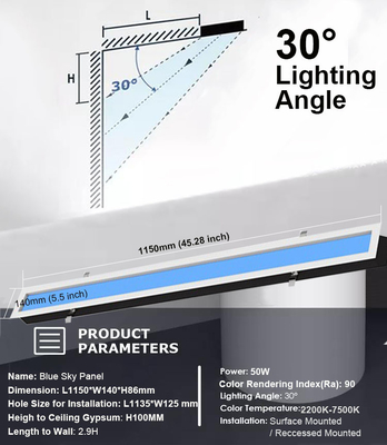 مصابيح سقف LED قابلة للتخفيف مصباح العلاج مع 2000LM Sky Blue Light الطبيعي و 50Watt Power Output