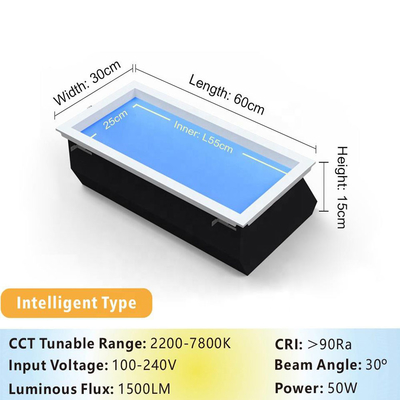 لوحة سقف LED L600*W300*H150mm، ارتفاع احتياطي للسقف 300 مم، إضاءة موفرة للطاقة