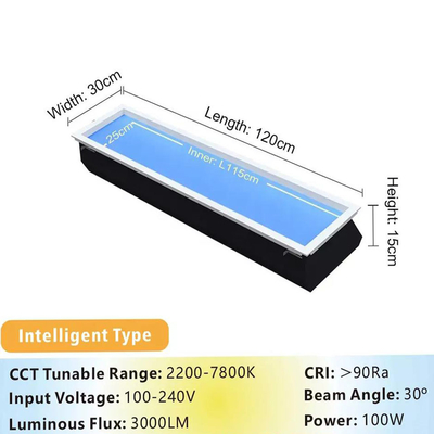ضوء السماء المضخم عالي الأداء LED المضخم المضخم 1ft x 4ft ، 150mm Slim Profile ، 80W Power ، CCT قابل للتعديل ، التحكم الصوتي عبر Google ، مثالية للمساحات السكنية والتجارية
