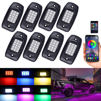 متعدد الألوان LED RGB Rock Lights IP68 مقاوم للماء 12V مع وضع الموسيقى