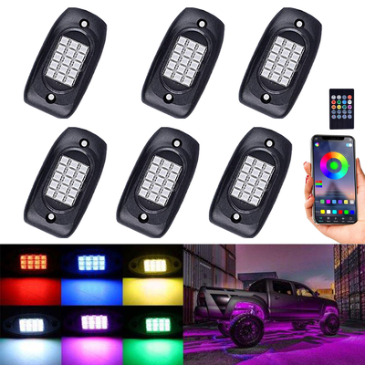 6 Pods Truck RGB LED Rock Lights ، متعدد الألوان RGB Rock Light Kit
